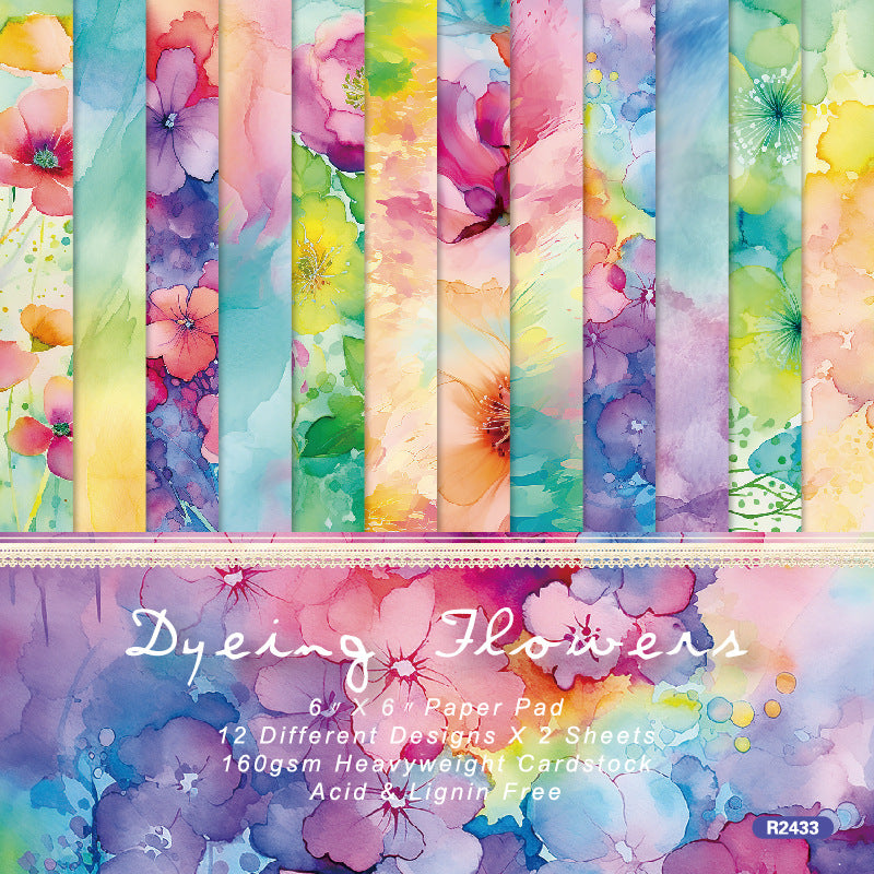 24PCS 6" Dyeing Flowers Scrapbook Paper & Cardstock