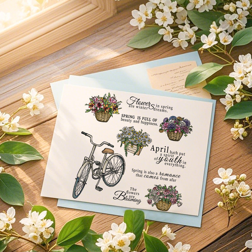 Bicycle Flower Basket Clear Stamps