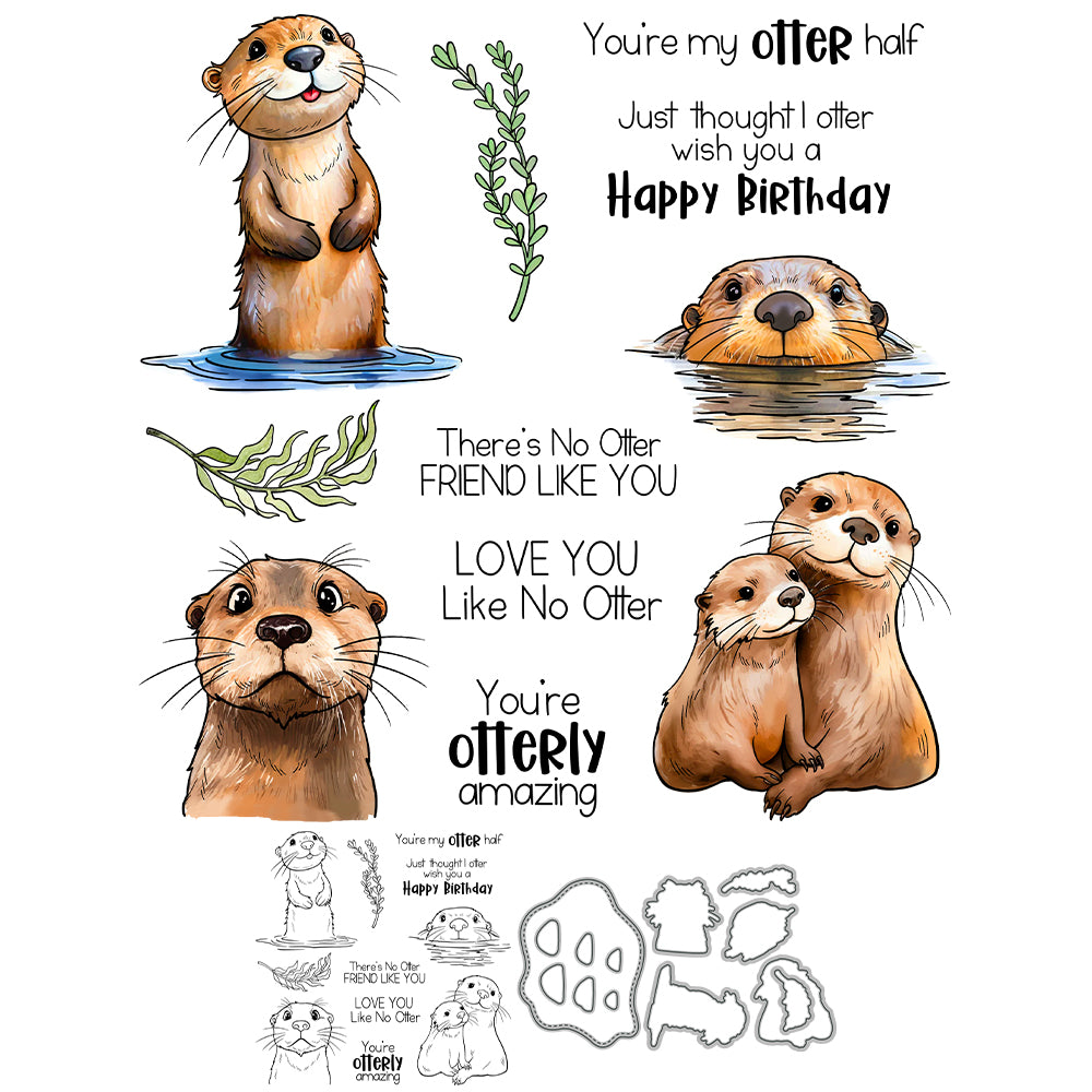 Cute Cartoon Otters Dies & Stamps Set