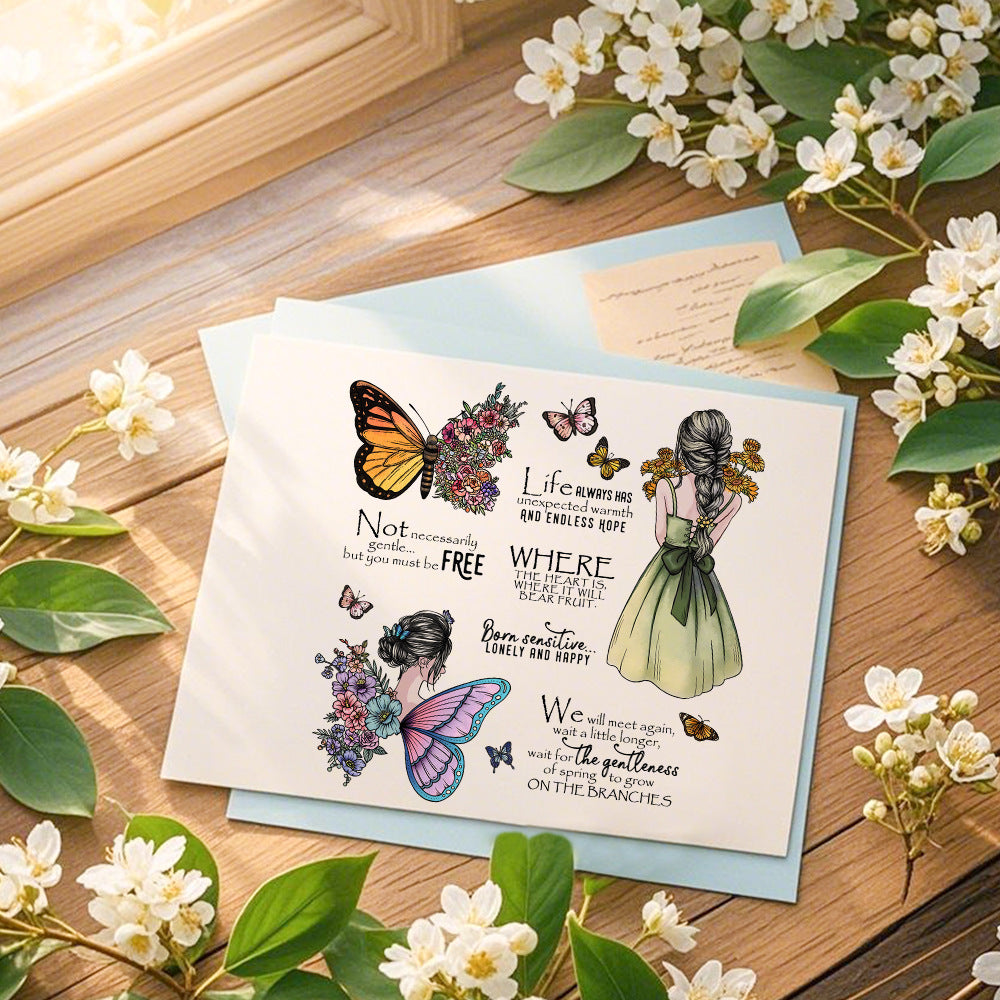 Flowers Butterfly Girl Clear Stamps