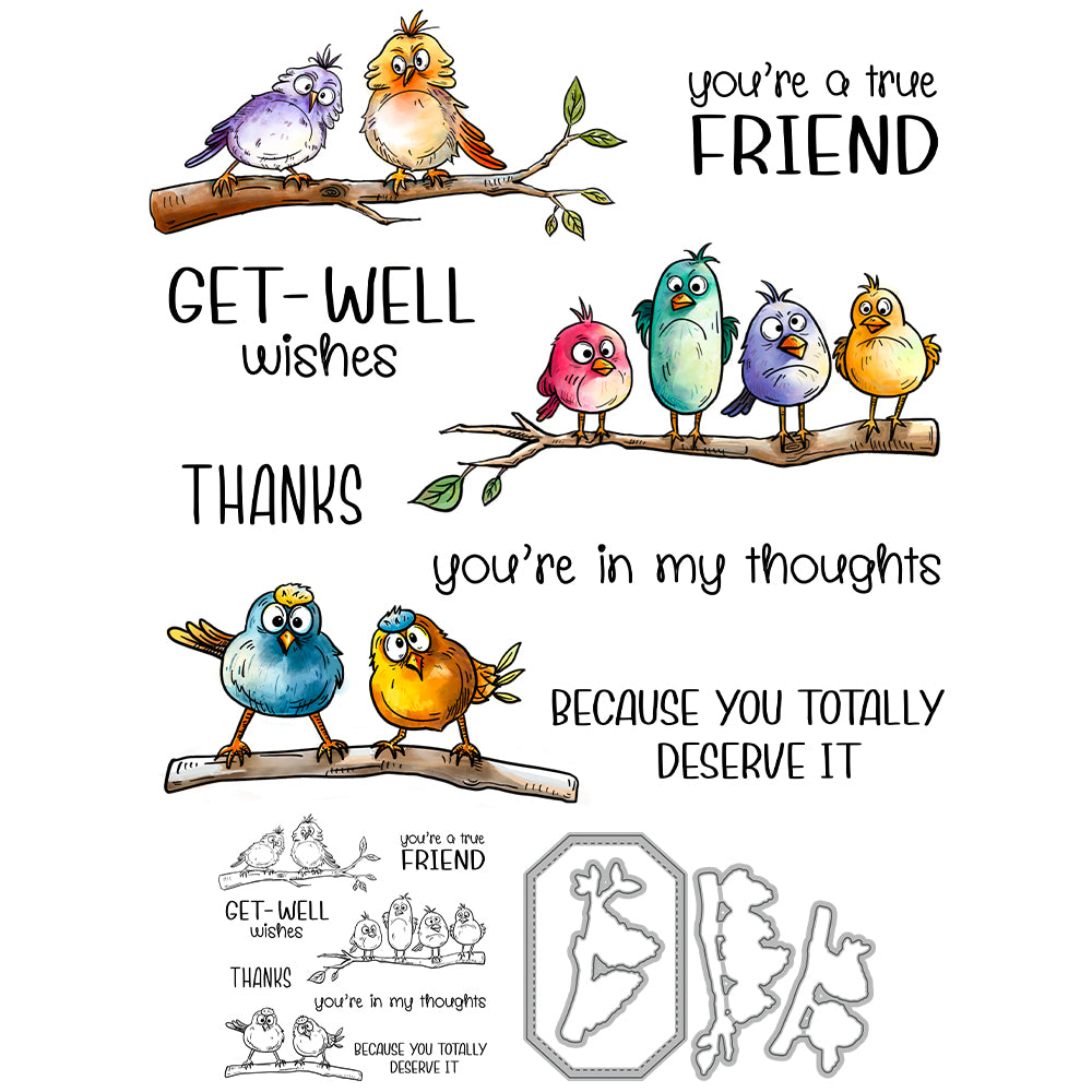 Cartoon Bird On A Branch Dies & Stamps Set