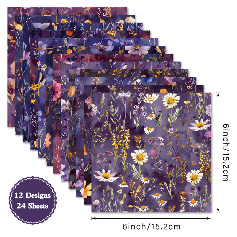 24PCS 6" Flowery Scrapbook Paper & Cardstock