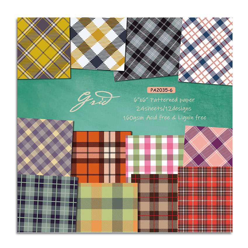 24PCS 6" Grid Scrapbook Paper & Cardstock