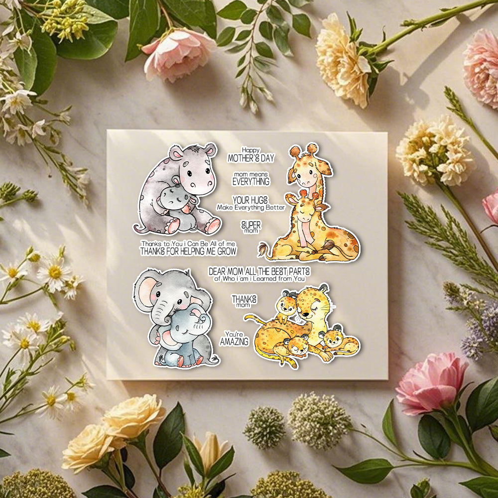 Love Mom Baby Animals Clear Stamps