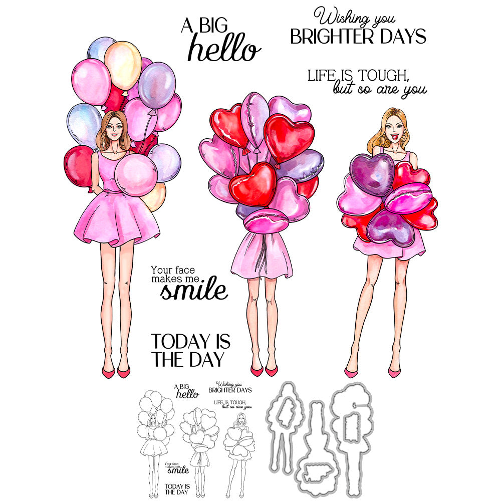 Girl Holding Balloons Dies & Stamps Set