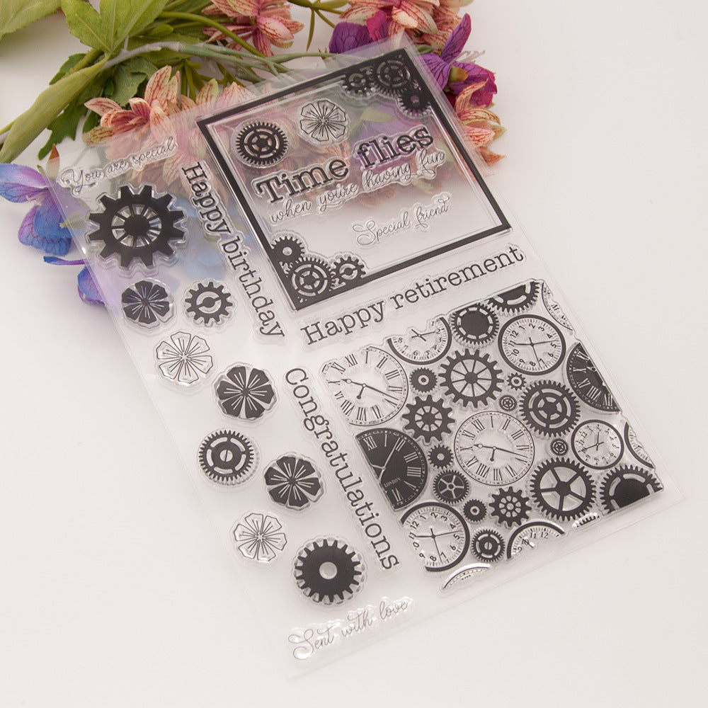 Retro Style Gears DIY Scrapbook Clear Stamps