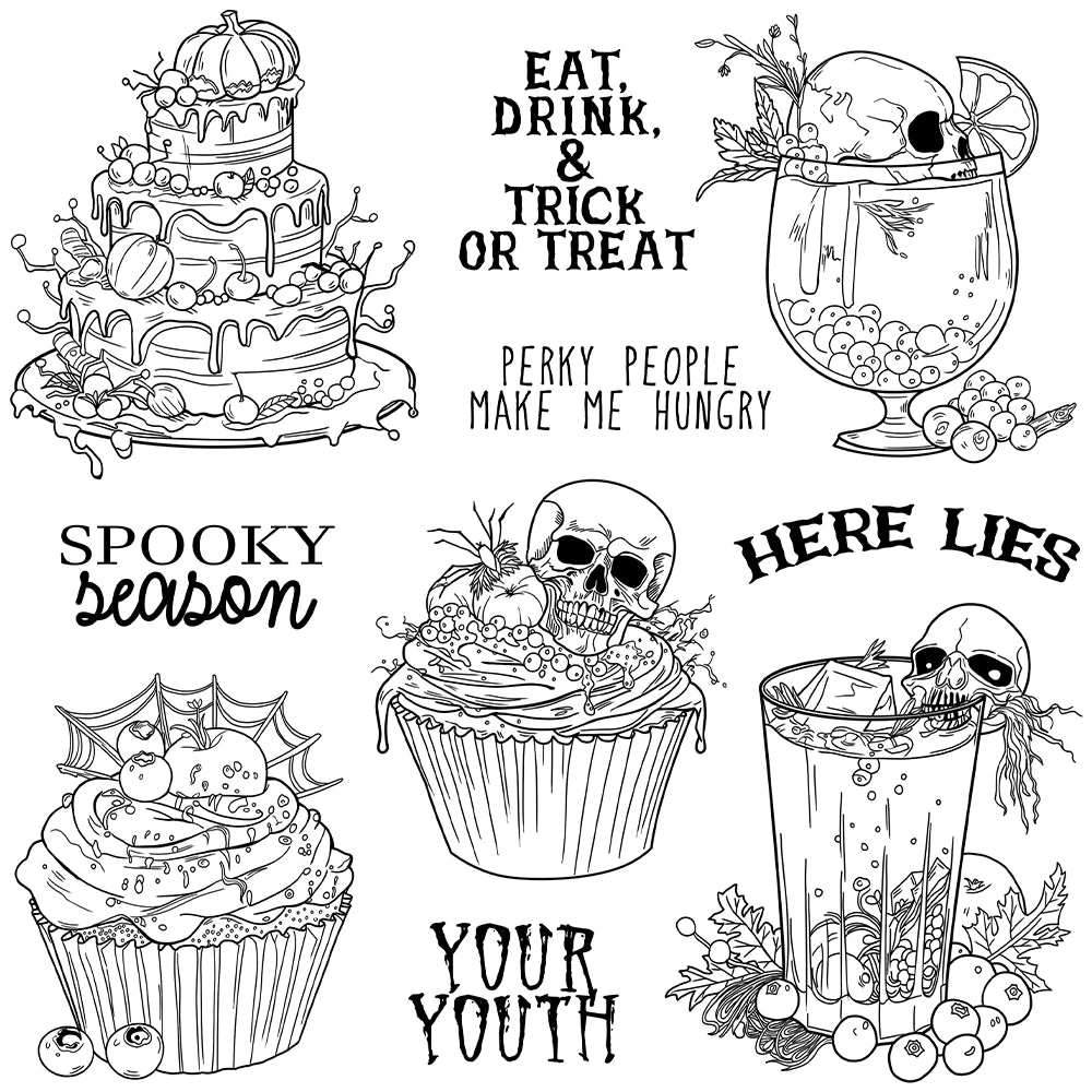 Halloween Party Cake Wine Dies & Stamps Set