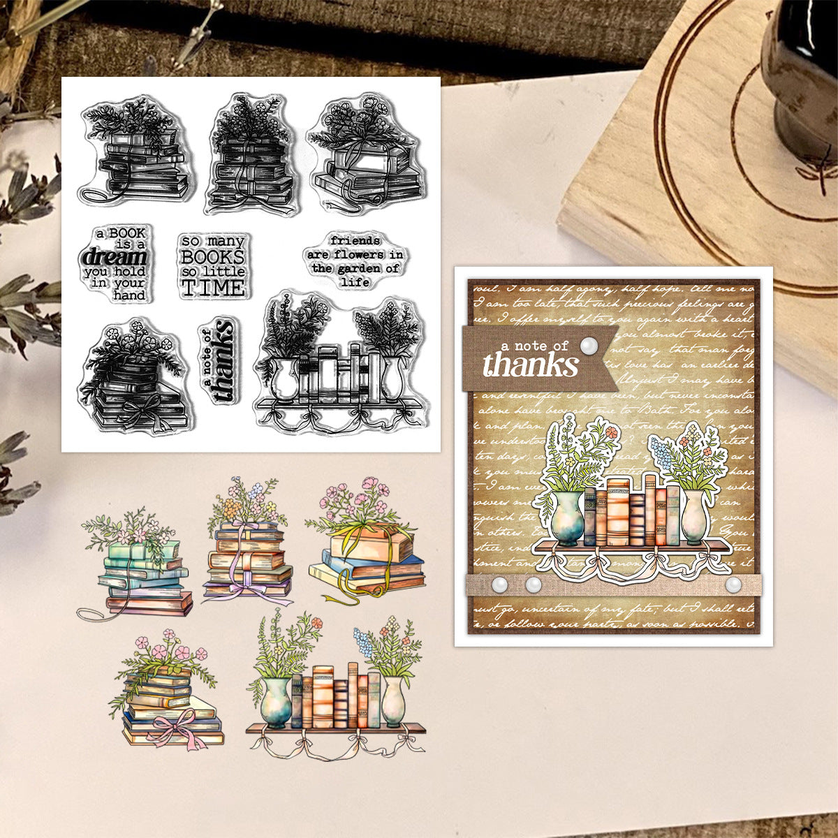 Blooming Flowers and Books Dies & Stamps Set