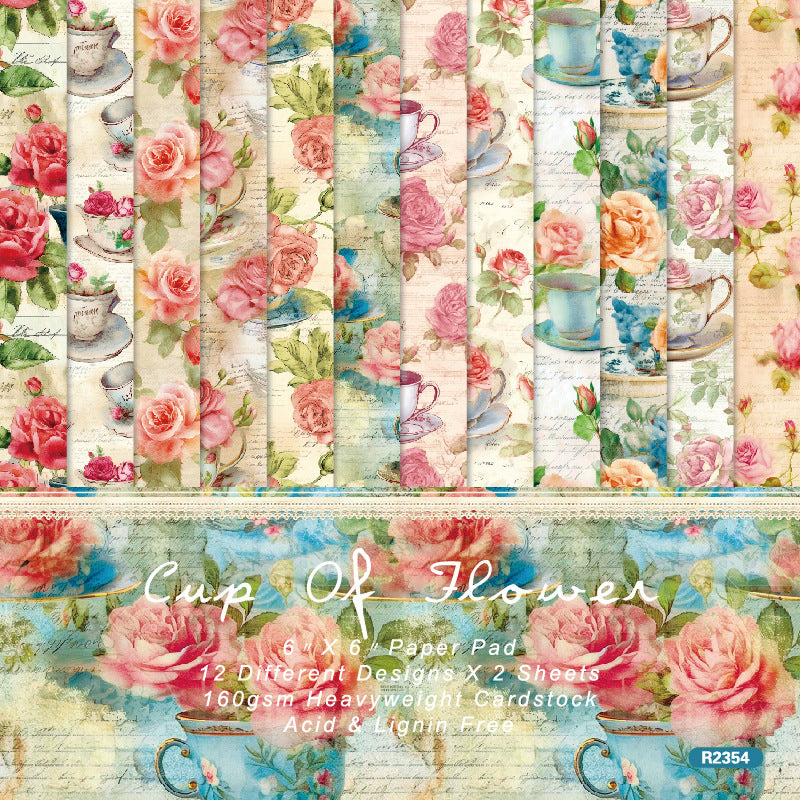 24PCS 6" Cup Of Flower Scrapbook Paper & Cardstock