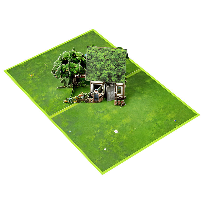 3D Creative Grandfather Green House Pop-Up Card