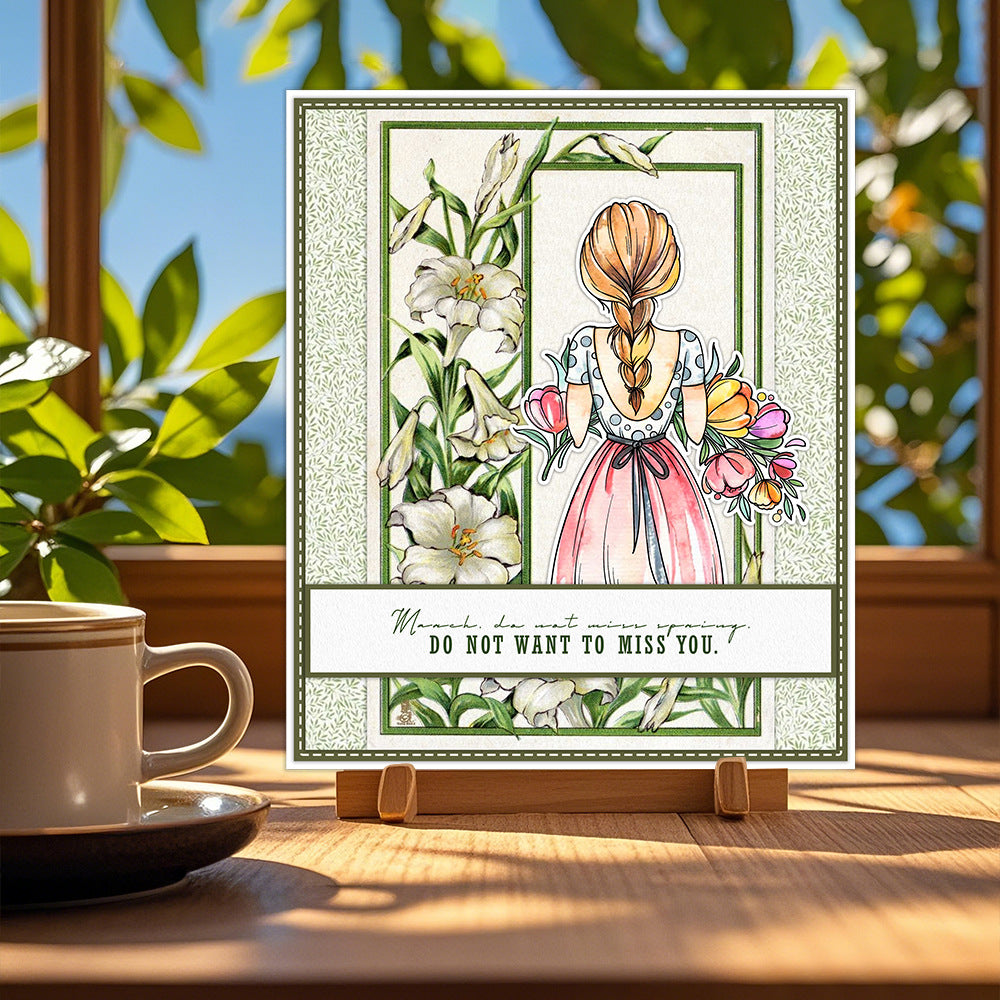 Spring Flowers Girl Clear Stamps