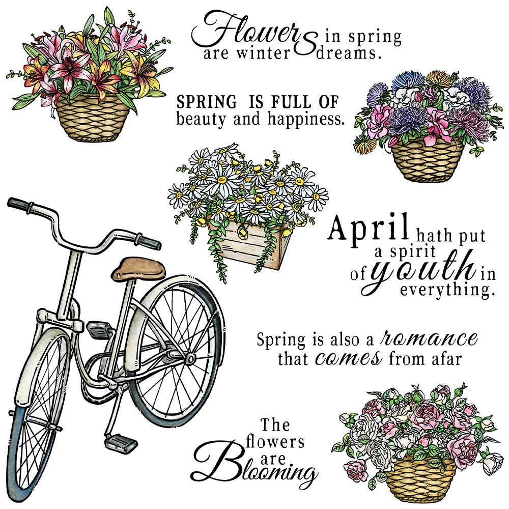 Bicycle Flower Basket Clear Stamps