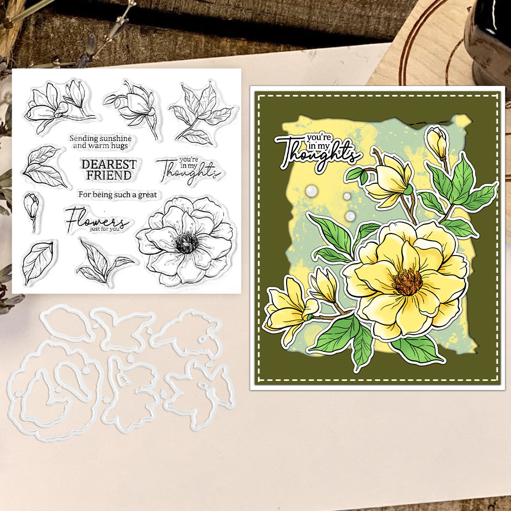 Blooming Magnolia Flowers Dies & Stamps Set