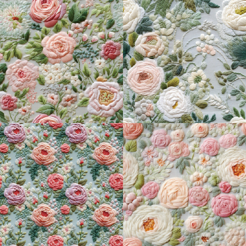 24PCS 6" Embroidery Flowers Scrapbook Paper & Cardstock