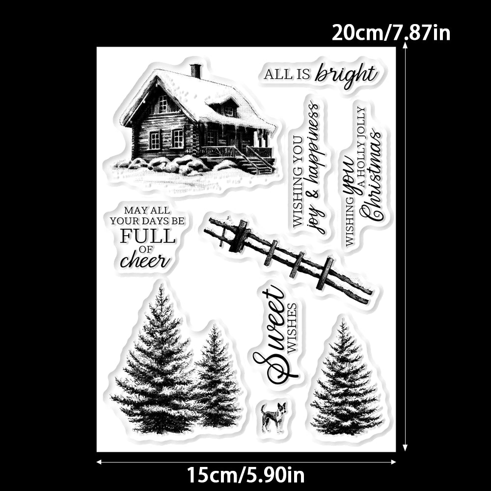 Winter Pine Forest and Cottage Dies & Stamps Set