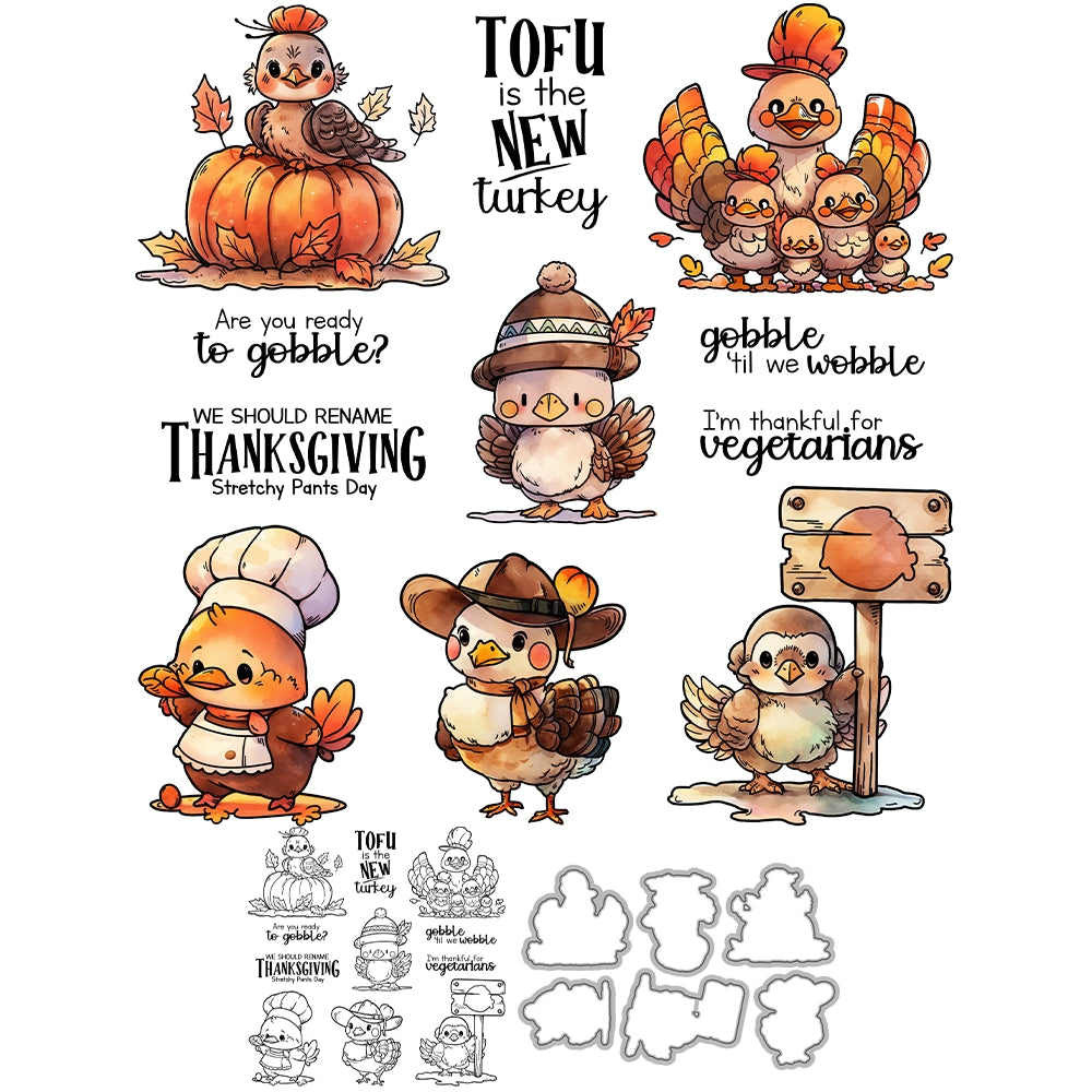 Thanksgiving Cute Turkey Dies & Stamps Set