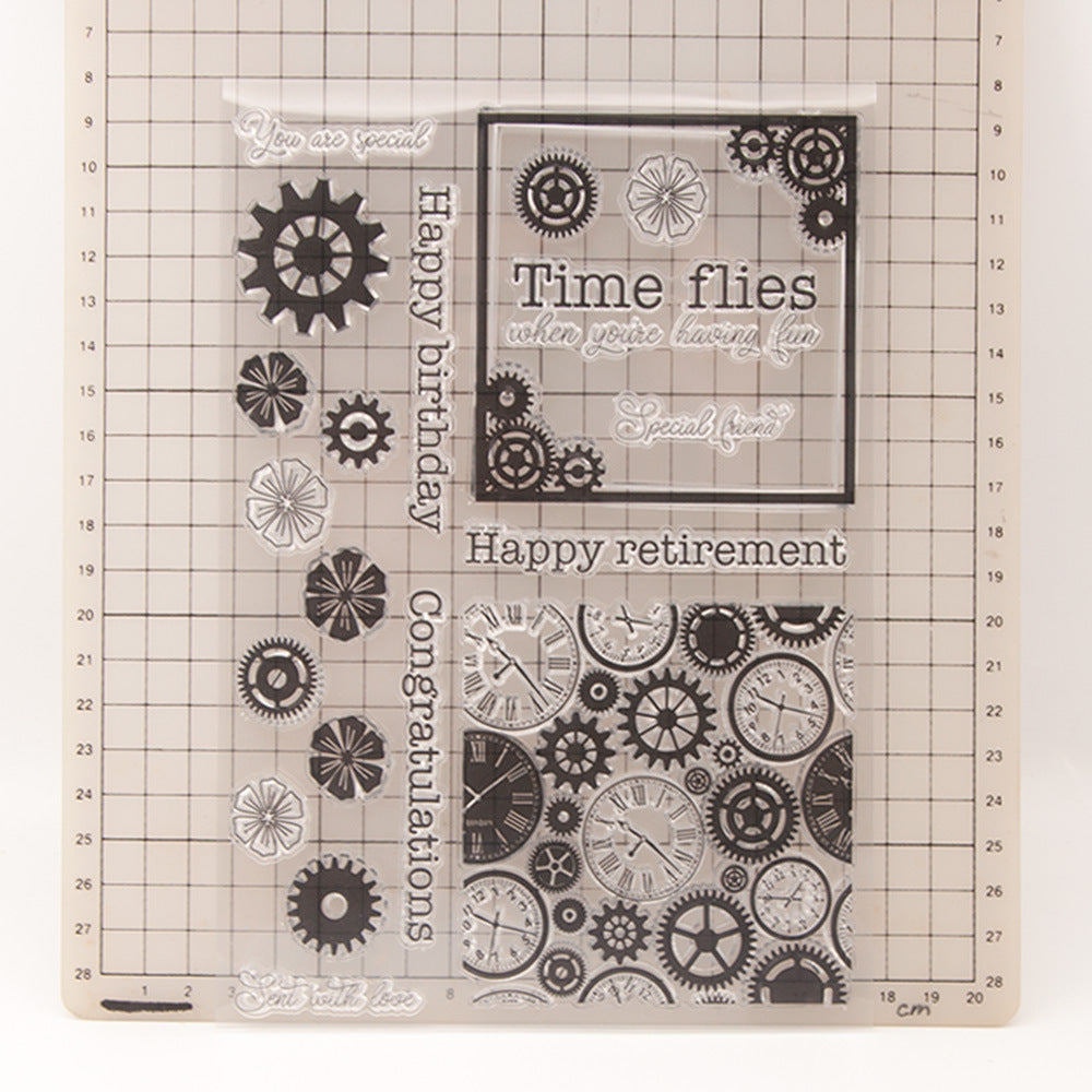 Retro Style Gears DIY Scrapbook Clear Stamps