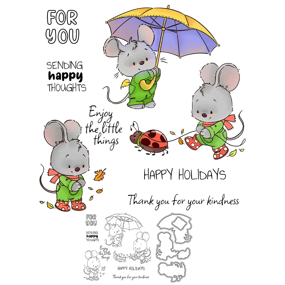 Cartoon Little Mouse Dies & Stamps Set