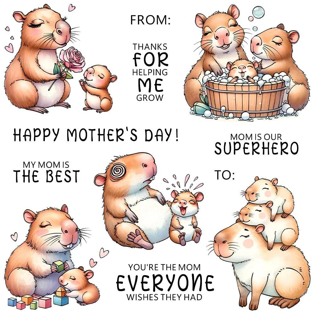 Mom Baby Capybara Dies & Stamps Set