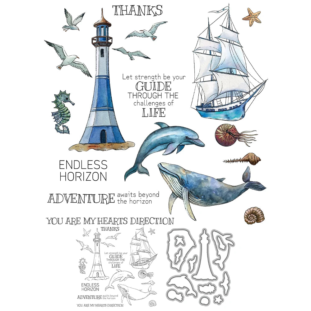 Lighthouse Boat Dolphin Dies & Stamps Set