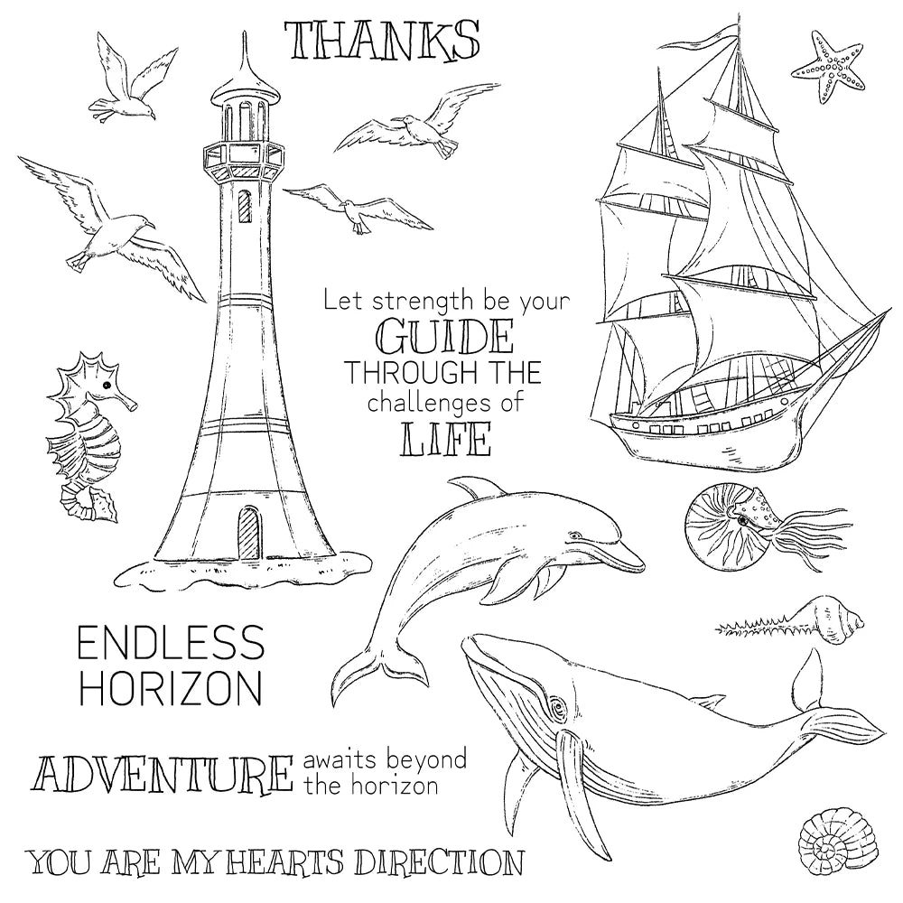 Lighthouse Boat Dolphin Dies & Stamps Set