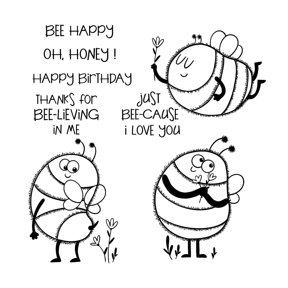 Cute Cartoon Bees Dies & Stamps Set