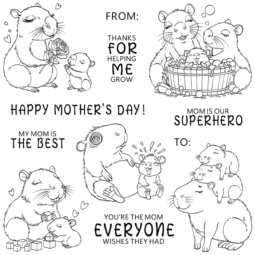Mom Baby Capybara Dies & Stamps Set