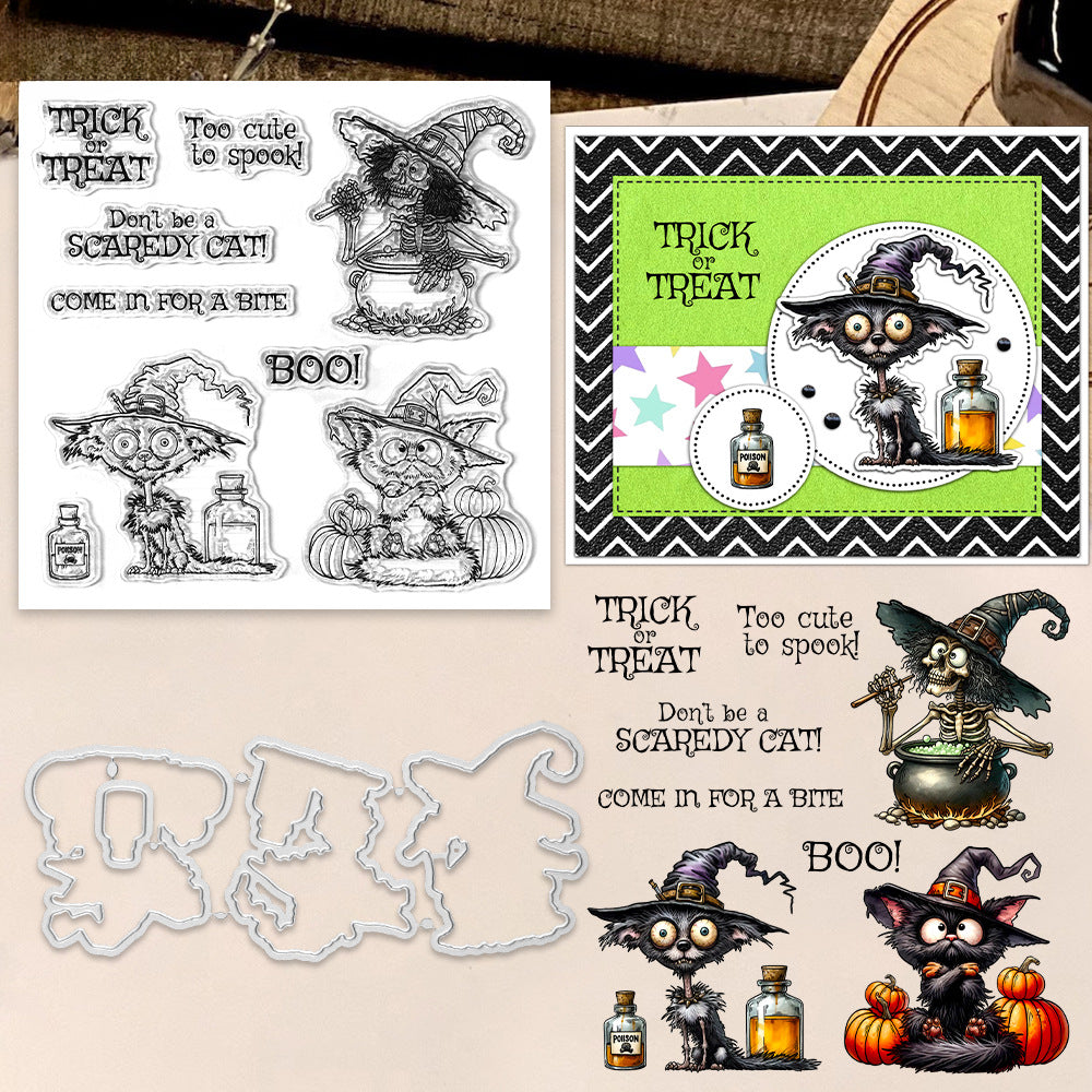 Halloween Cute Cat Dies & Stamps Set