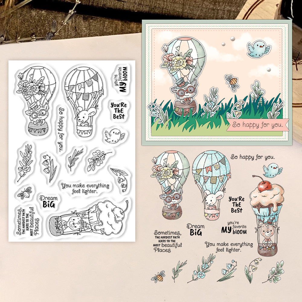 Cute Animal Hot Air Balloon Clear Stamps