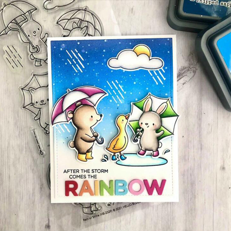 Animals Holding Umbrellas On Rainy Days Dies & Stamps Set
