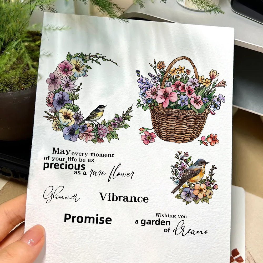 Flower Basket Bird Clear Stamps