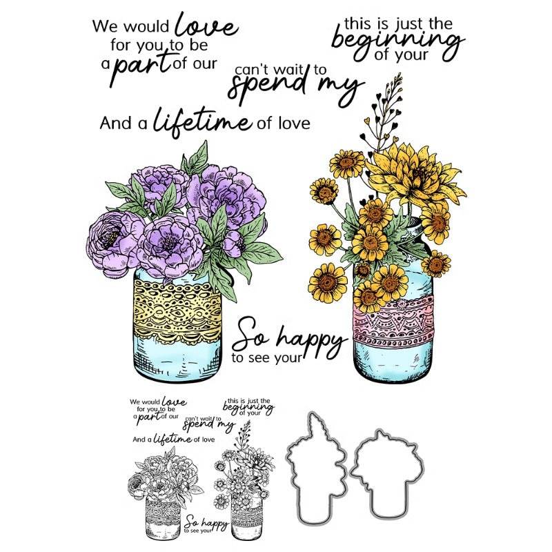 Blooming Flowers In Vase Dies & Stamps Set