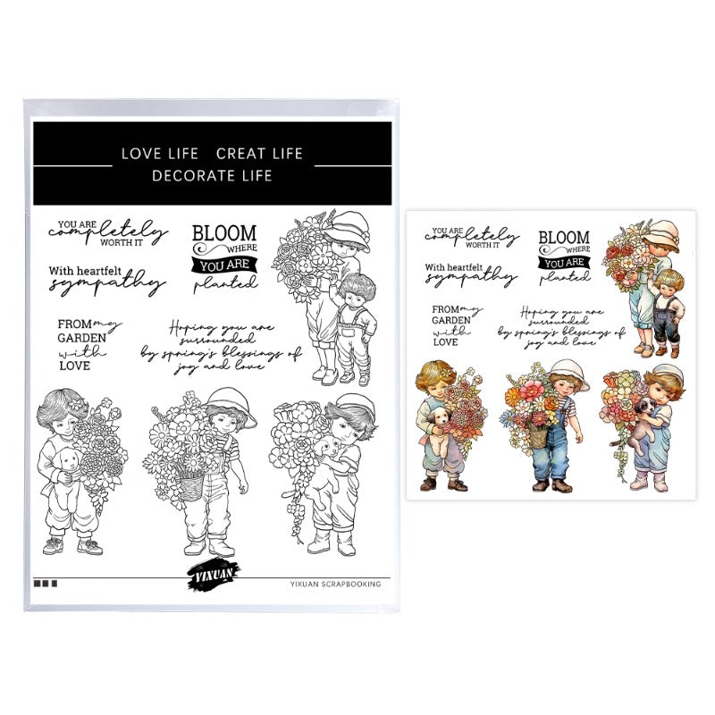 Little Boy Holding Flowers Clear Stamps