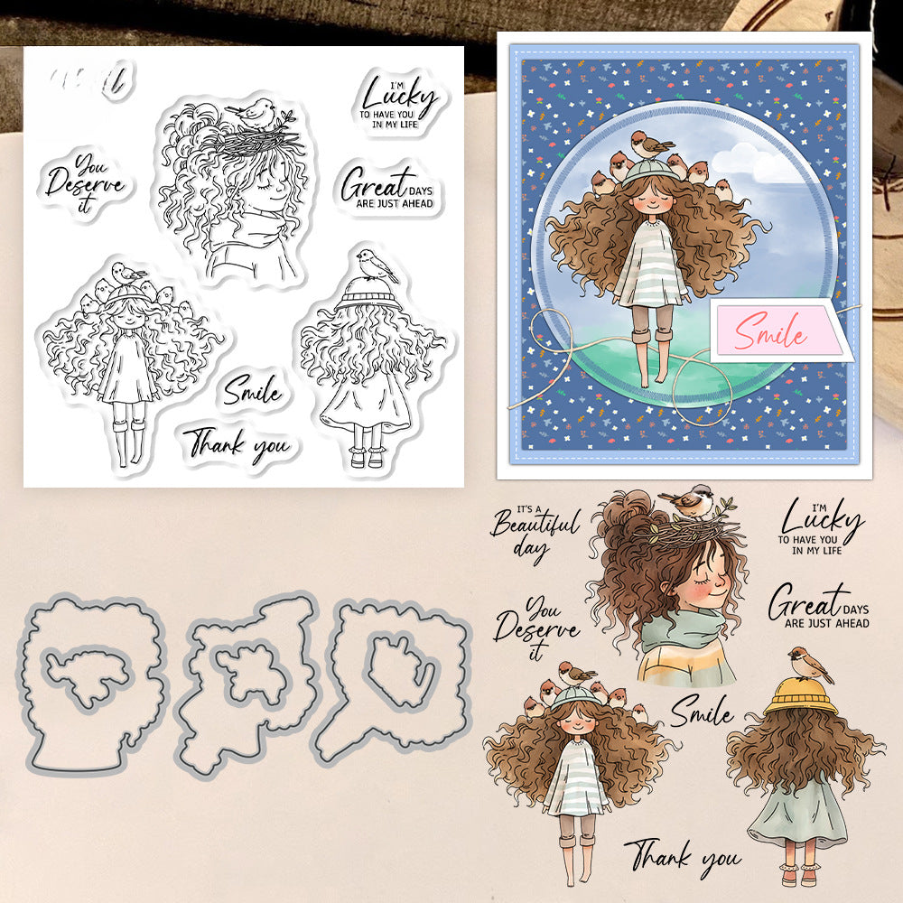 Girl with Messy Hair Dies & Stamps Set