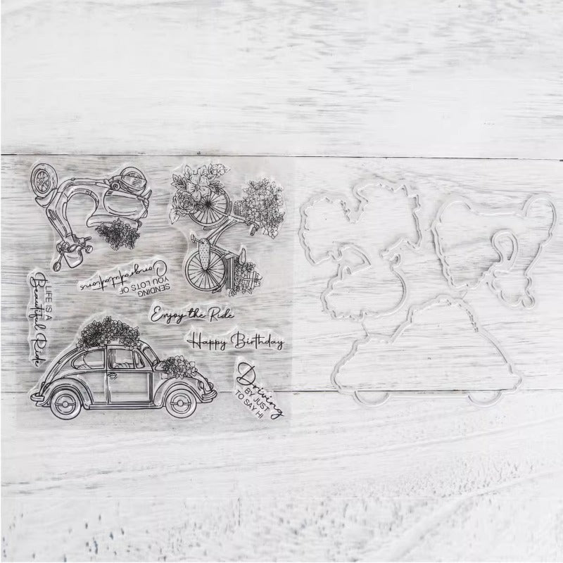 Flowers Car Bicycle Dies & Stamps Set
