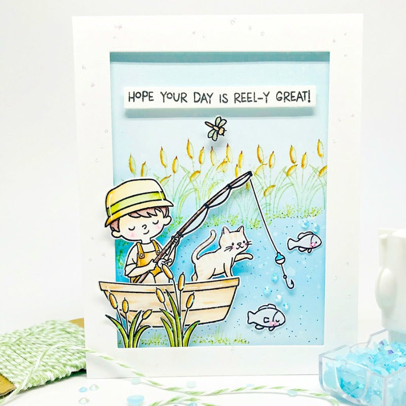 Fishing Boy Dies & Stamps Set
