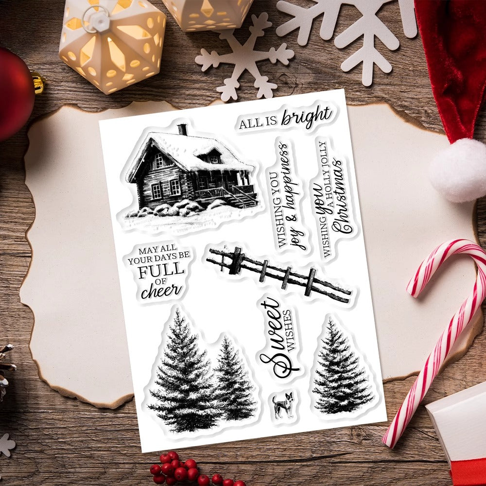 Winter Pine Forest and Cottage Dies & Stamps Set