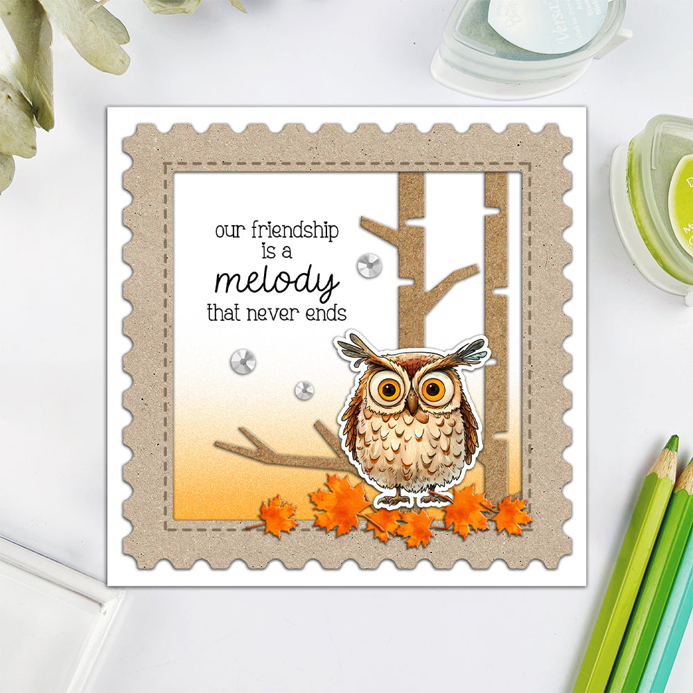 Cartoon Funny Bird Owl Dies & Stamps Set