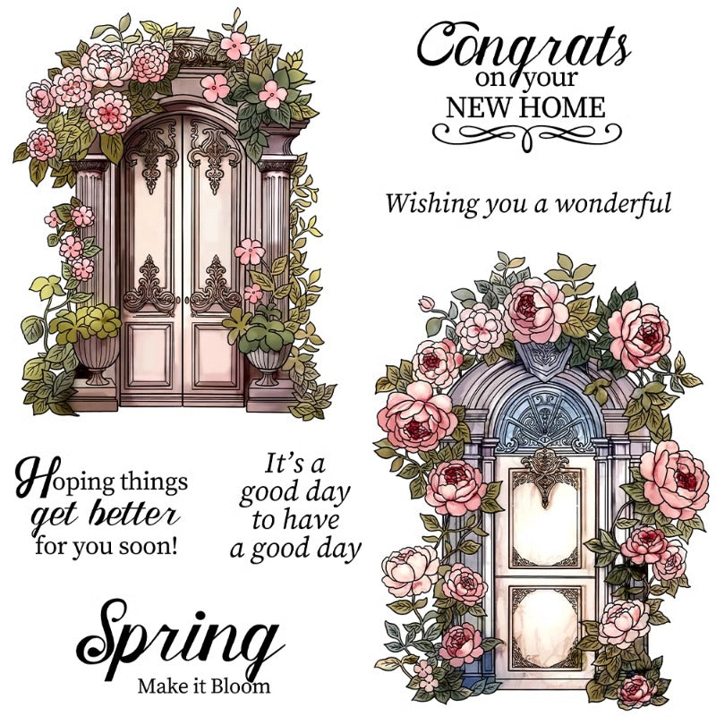 Beautiful Retro Flower Gate Dies & Stamps Set