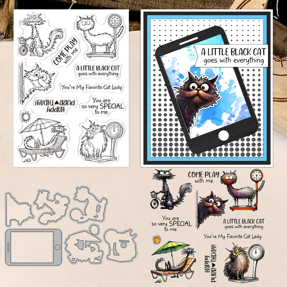Cute Funny Cats Dies & Stamps Set