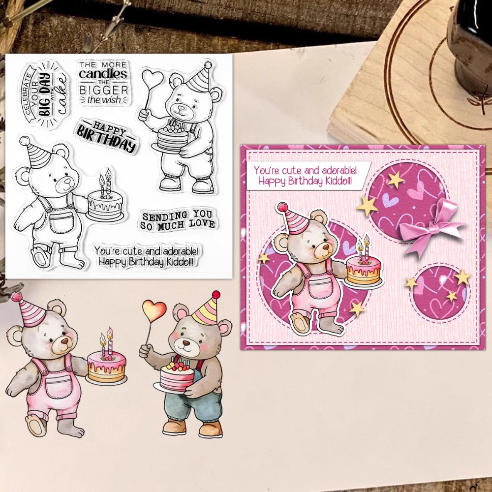 Cute Bear Celebrating Birthday Dies & Stamps Set