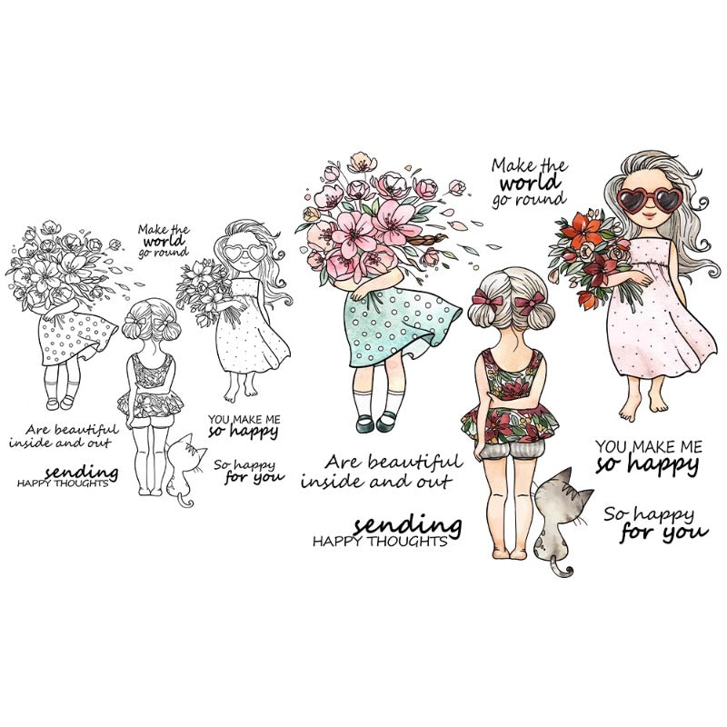 Cool Girls Holding Flowers Dies & Stamps Set