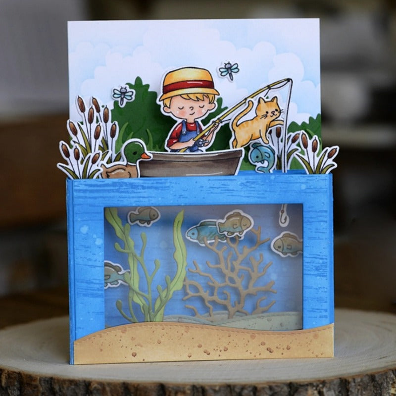 Fishing Boy Dies & Stamps Set