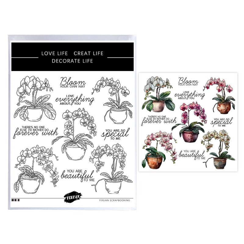 Blooming Potted Orchids Dies & Stamps Set