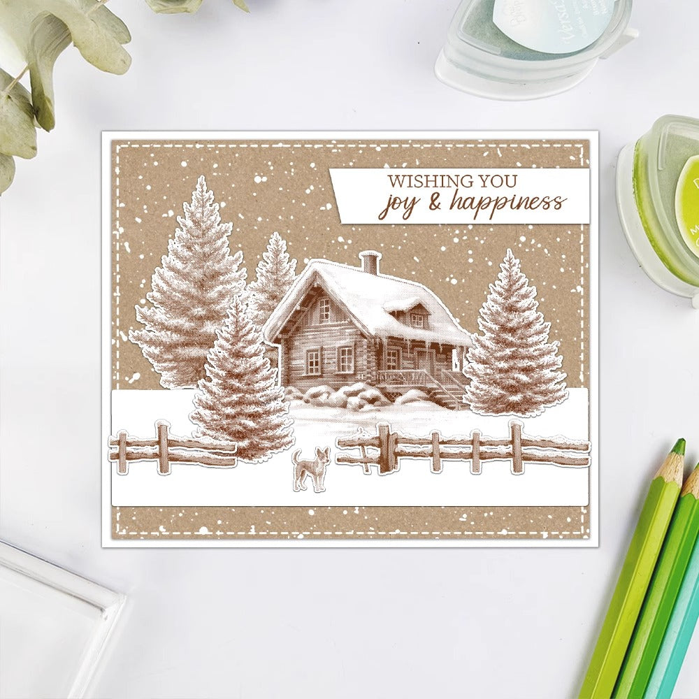 Winter Pine Forest and Cottage Dies & Stamps Set