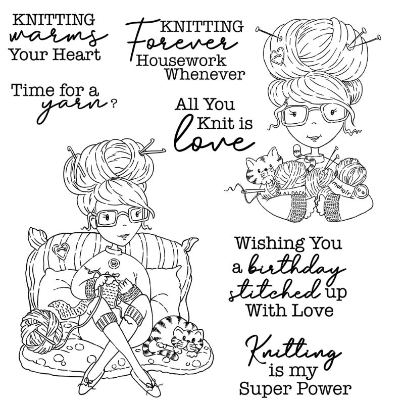 Woman Knitting Sweater Dies & Stamps Set