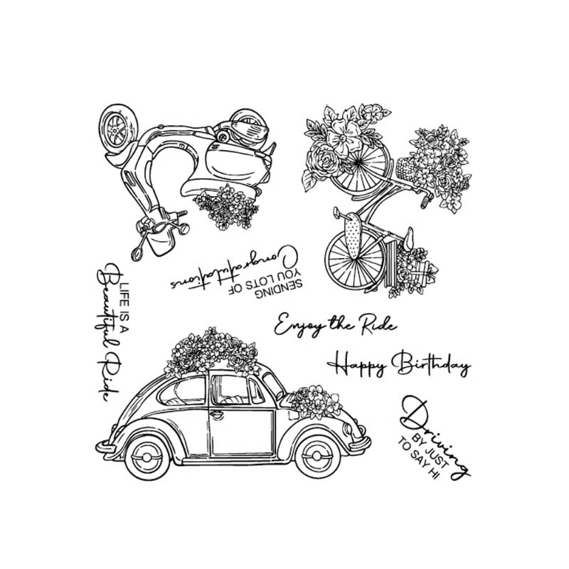 Flowers Car Bicycle Dies & Stamps Set