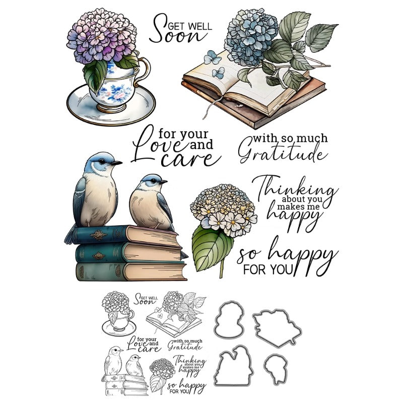 Hydrangeas And Birds Dies & Stamps Set