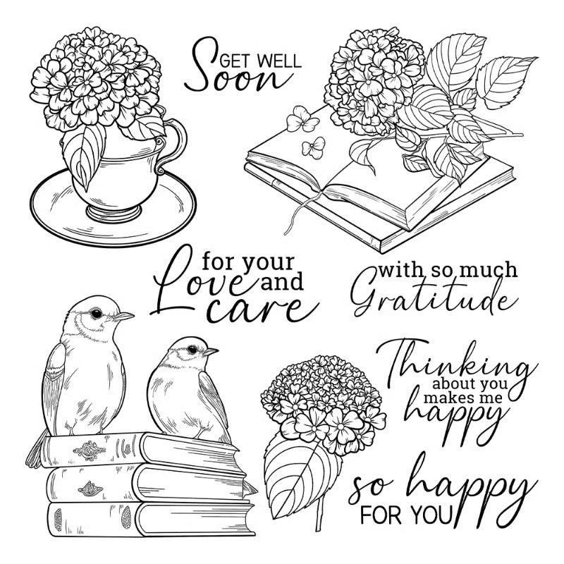 Hydrangeas And Birds Dies & Stamps Set