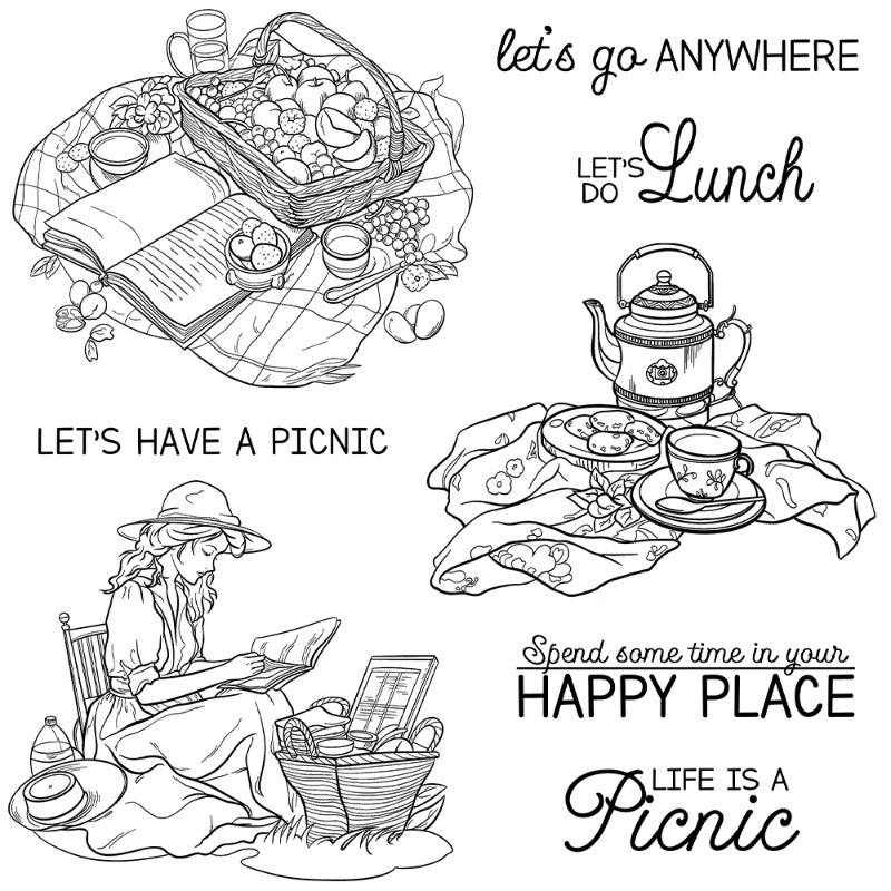 Vacation Girls Camping Picnic Clear Stamps